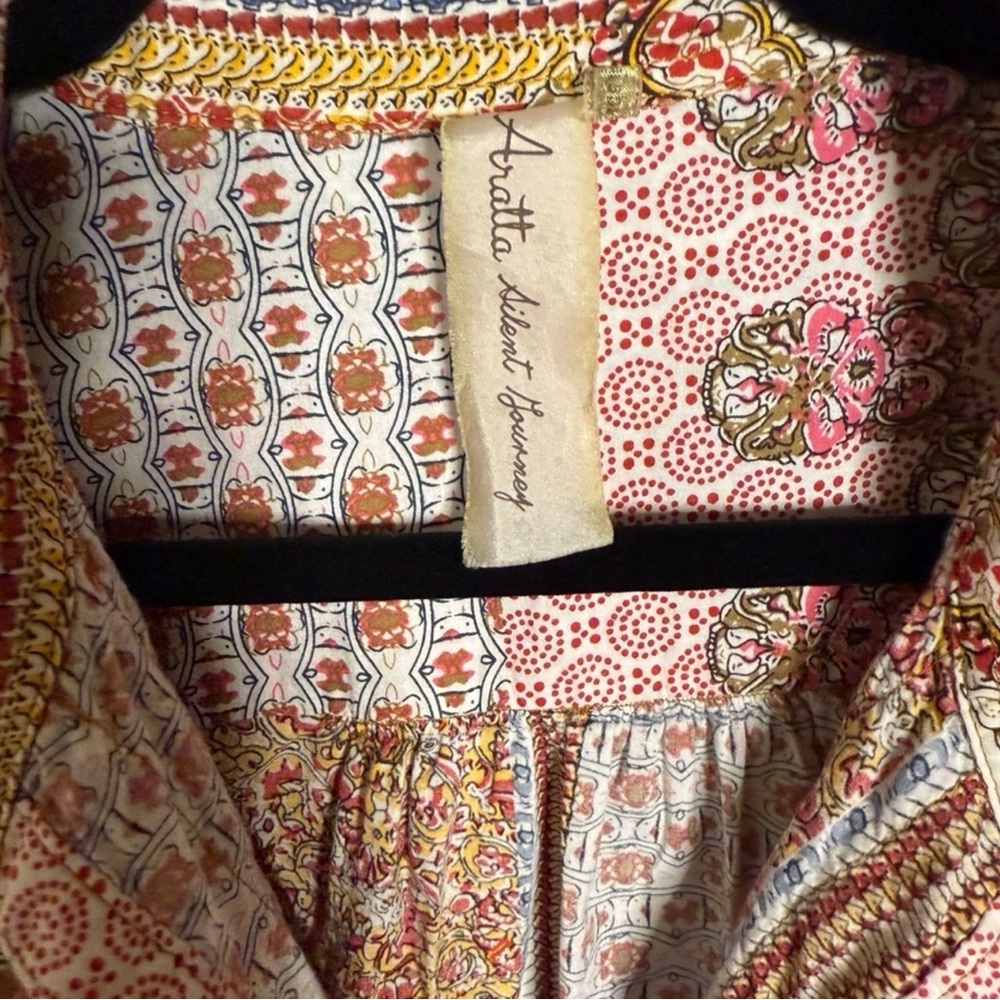 Aratta Silent Journey Patchwork Boho Button Front… - image 4